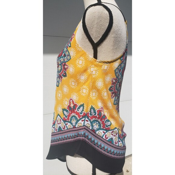 BCX V-Hem Scarf Tank Small Yellow Multi Printed Allover Mandala Sleeveless - Picture 5 of 14